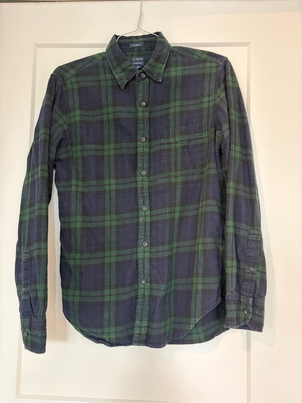 J. Crew Navy and Green Plaid Long-Sleeve Button-Down Shirt